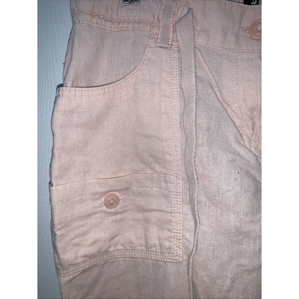 H&M Womens Linen Wide-Leg Pants Size 10 Lt Pink Pockets Cinched Tie Casual Beach